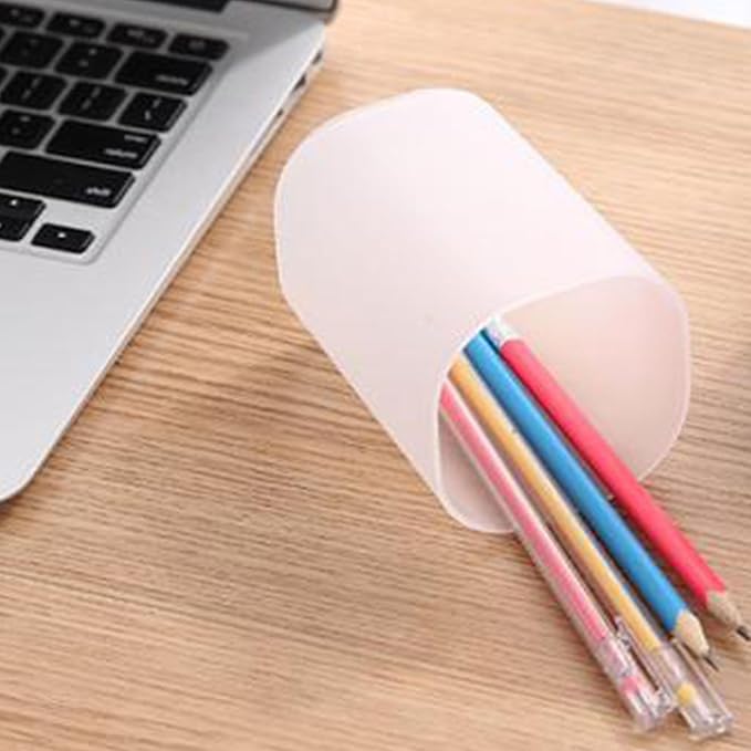 Transparent Frosted PP Pencil Pen Holder Cup,Desk Accessories Holder,Makeup Brush Storage Organizer,Modern Design Desktop Stationery Organizer (White)