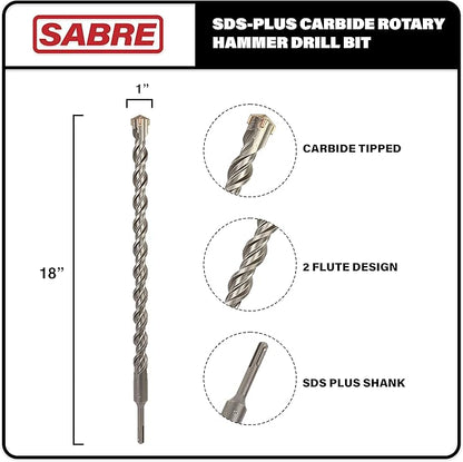 1 Inch x 18 Inch SDS Plus Rotary Hammer Drill Bit, Carbide Tipped for Brick, Stone, and Concrete (1" x 16" x 18")