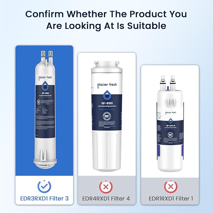 GLACIER FRESH Compatible with 4396841 Refrigerator Water Filter, EDR3RXD1, KAD3RXD1, WHR3RXD1, 4396841, 4396710, Filter 3, 46-9083,46-9030, 9030, 9083 Refrigerator Water Filter, 1 Pack