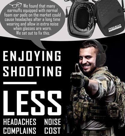 PROHEAR Digital Electronic Shooting Ear Protection Muffs with GEP02 Gel Ear Pads, Hunting 5X Sound Amplification Earmuffs, NRR 23dB Low Profile Hearing Protection for Gun Range - Black