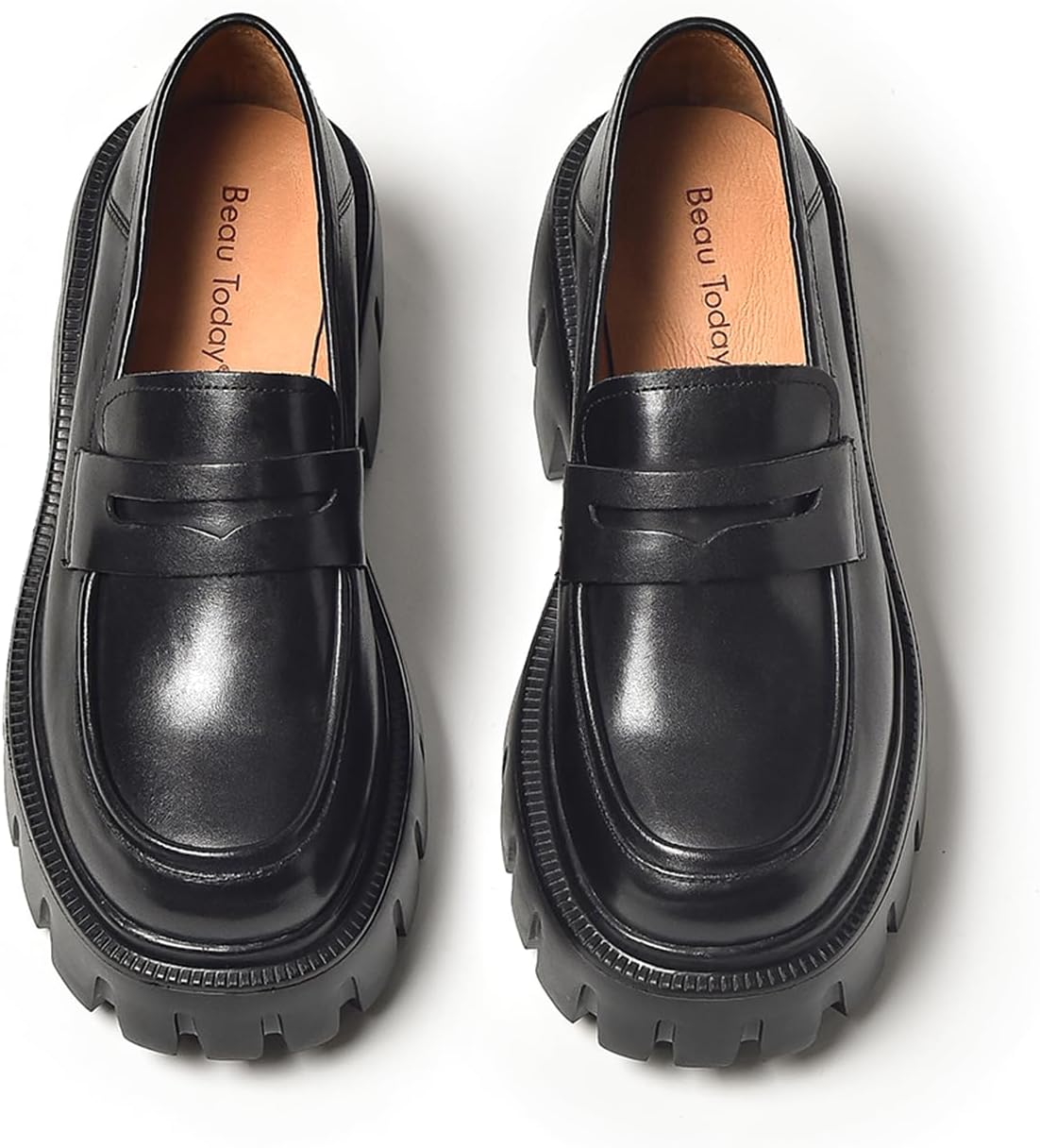 BEAU TODAY Women's Chunky Platform Penny Loafers