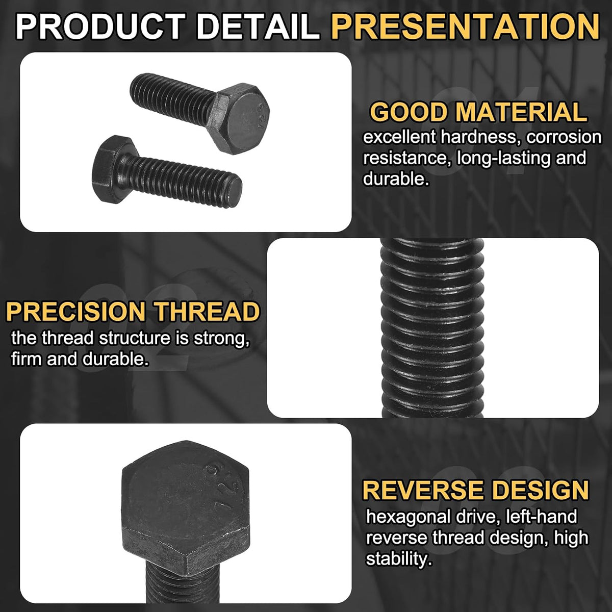 uxcell 6Pcs M6-1 x 20mm Left Hand Hex Head Bolt, Black Oxide Carbon Steel Reverse Fully Threaded Fastener Screws Bolts for Machinery, Automobiles and Construction