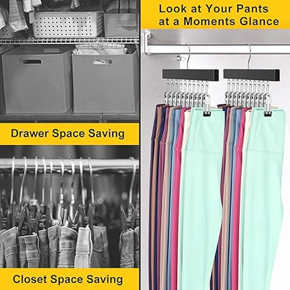 Legging Organizer for Closet, Pants Hangers with Clips Holds 20 Leggings, Jeans, Hats, Shorts, Socks, 360 Rotating Space Saving Hanging Clothes Organizer for Closet Organizers and Storage 2Pcs