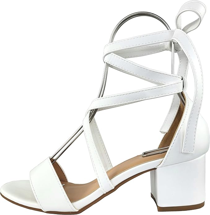 TruFox Women's Strappy Low Block Heels, Tie Up Open Toe Sandals | Lace-Up Heels, Wrap-Around Design, Cushioned Insole for All-Day Comfort - Great for Parties & Weddings