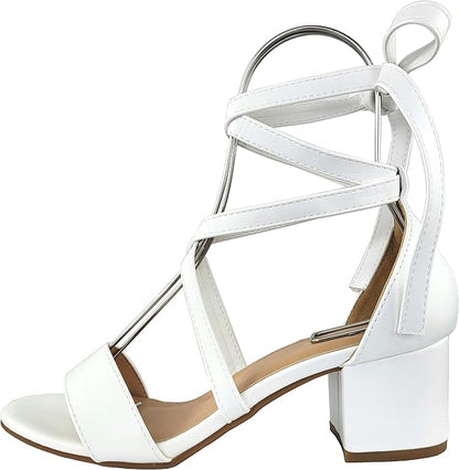 TruFox Women's Strappy Low Block Heels, Tie Up Open Toe Sandals | Lace-Up Heels, Wrap-Around Design, Cushioned Insole for All-Day Comfort - Great for Parties & Weddings
