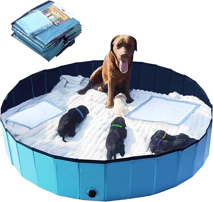 Artilife Dog Whelping Box,Dog Whelping Box Pool,Whelping Box for Dogs Birthing,Welping Box Whelping Pen Whelping Box for Puppies Whelping Supplies (Blue, 47" Dia.x12 H(120x30cm))