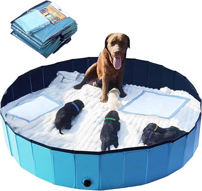 Artilife Dog Whelping Box,Dog Whelping Box Pool,Whelping Box for Dogs Birthing,Welping Box Whelping Pen Whelping Box for Puppies Whelping Supplies (Blue, 47" Dia.x12 H(120x30cm))