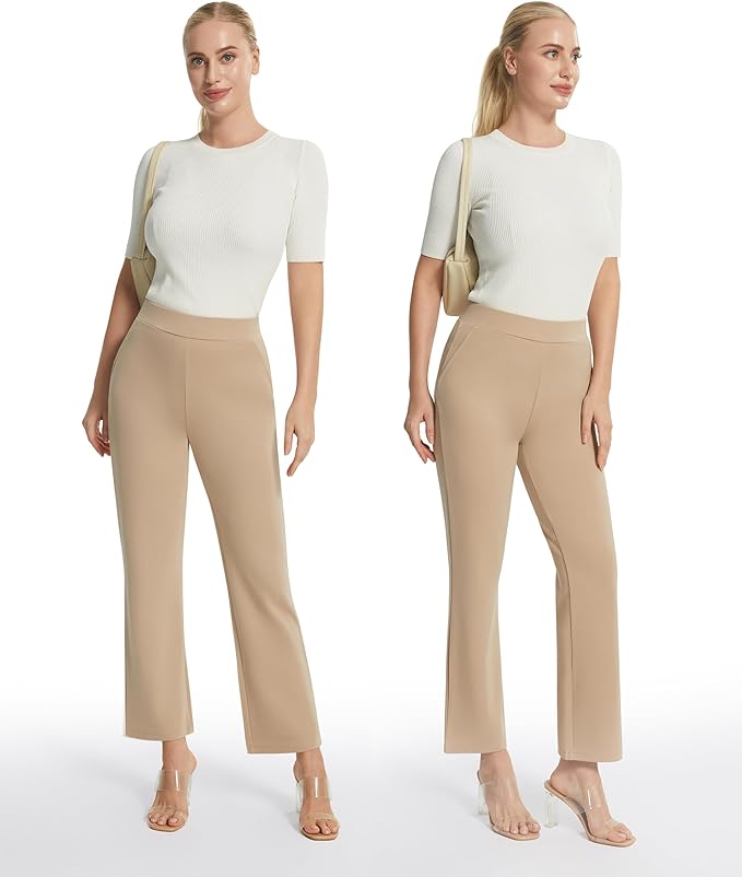 AFITNE Women's Yoga Dress Pants with Pockets High Waisted Pull On Straight Leg Cropped Pants Stretchy Work Ankle Pants