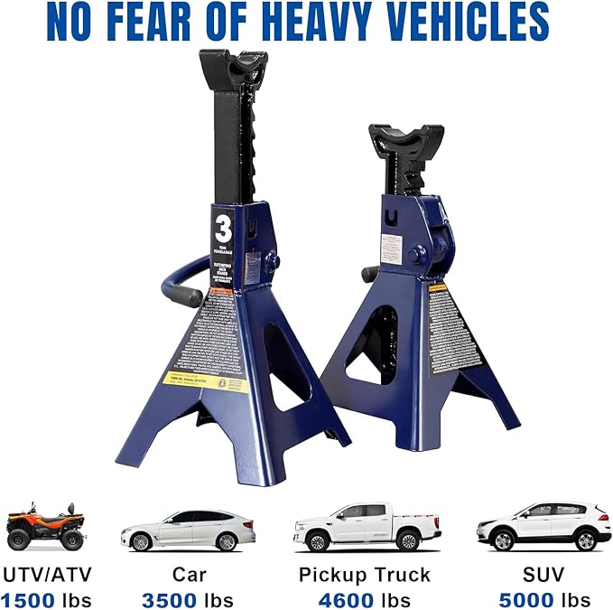 TCE AT43202U Torin Steel Jack Stands: 3 Ton (6,000 lb) Capacity, Blue, 1 Pair