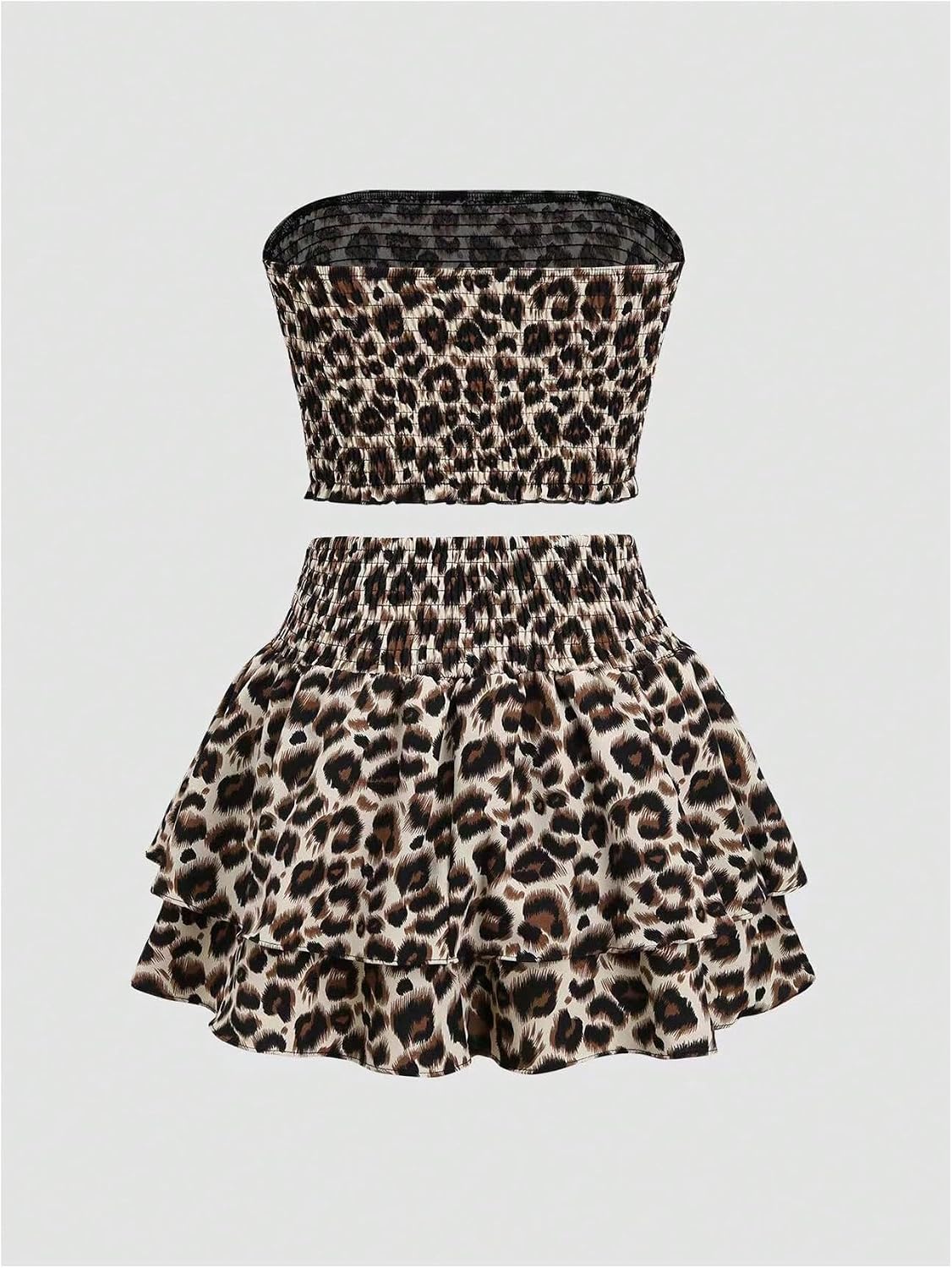 GORGLITTER Women's Sexy Going Out Outfits Cheetah Leopard Print Tube Tops Y2k Animal Western Mini Skirt Set.