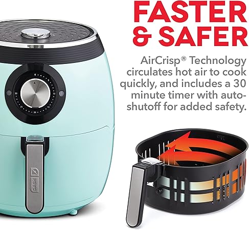 DASH Deluxe Electric Air Fryer  Oven Cooker with Temperature Control, Non-stick Fry Basket, Recipe Guide  Auto Shut Off Feature, 1700-Watt, 6 Quart - Aqua