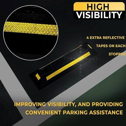 ZONETECH Heavy Duty Rubber Parking Guide - 2 Pcs Premium Quality Durable Car Garage Wheel Stopper Professional Grade Park with Reflective Yellow Tape Curb