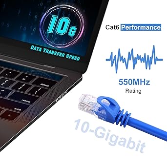 CAT 6 Ethernet Cable 25 FT, Indoor High-Speed 10Gbps Snagless Long CAT6 25 FT Ethernet Cable for Internet, Router, Modem, Computer, PlayStation, Xbox, POE Camera, Printer - (Blue, 25 Feet)