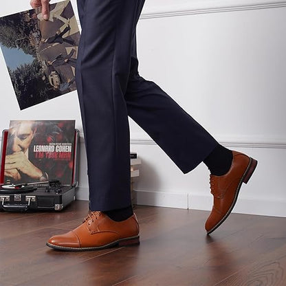 Jousen Men's Dress Cap Toe Shoes Wingtip Brogue Oxford Formal Shoes for Men Business Derby Shoes