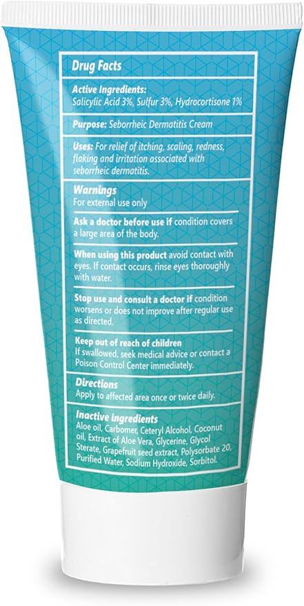 Seborrheic Dermatitis Cream, Eczema Cream, Specifically formulated for application to Itchy Skin, Redness,  Scaling, For Face, Chest  Scalp, 2 oz
