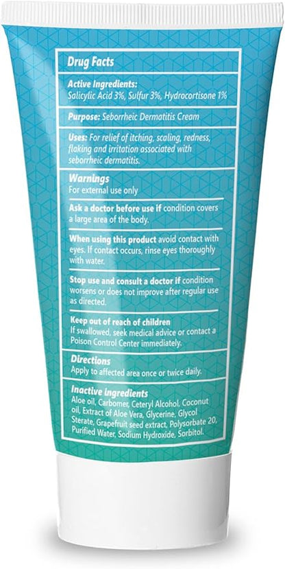 Seborrheic Dermatitis Cream, Eczema Cream, Specifically formulated for application to Itchy Skin, Redness,  Scaling, For Face, Chest  Scalp, 2 oz