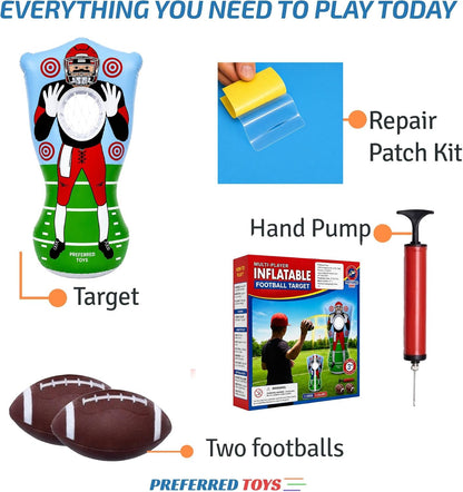 Preferred Toys 65” Inflatable Football Target Net Toss Game - Double-Sided Throwing Practice Football Stuff with Mini Balls - Backyard Tailgate Party Sports Toy for Kids & Adults