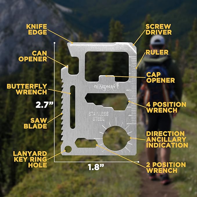 GUARDMAN 11-in-1 Survival Credit Card Multitool  Fathers Day Stocking Stuffer Christmas Gift - Multipurpose Tactical Wallet Tool With Bottle Opener, Survival Knife For Men Birthday Dad
