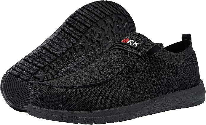 Lightweight, steel-toe slip-on shoes from LARNMERN, comfortable and protective for work or everyday wear.