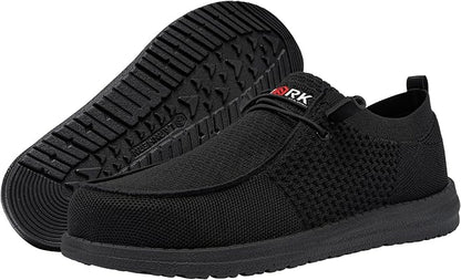 Lightweight, steel-toe slip-on shoes from LARNMERN, comfortable and protective for work or everyday wear.