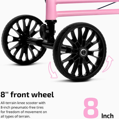 Knee Scooter with Disc Brake, Steerable Knee Walker for Adults,Foldable Rover Scooter for Broken Foot Injured Leg Crutch