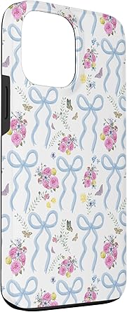 iPhone 13 Pro Max Aesthetic Light Blue Bows, Roses and Butterflies Case