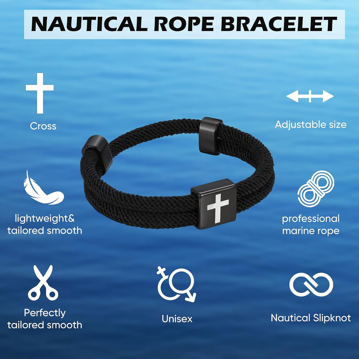 TempBeau Christian Cross Rope WWJD Bracelet Set - 6Pcs Braided Cord Bracelet for Men Nautical Surf Beach Bracelets Handmade Woven String Friendship Bracelets Jesus Religious Gift for Him