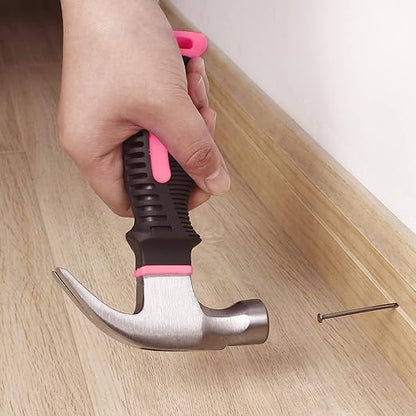 8-oz Pink All-Purpose Stubby Hammer with Magnetic Nail Starter, Compact Hammer for Household, Garage, Dorm, and Office Use