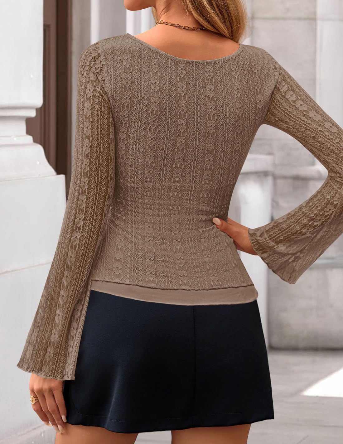 Womens 2026 Spring Summer Lace Mesh Sleeve Tops Going Out Double Lined Slim Fit Asymmetrical Shirts Date Night Outfit