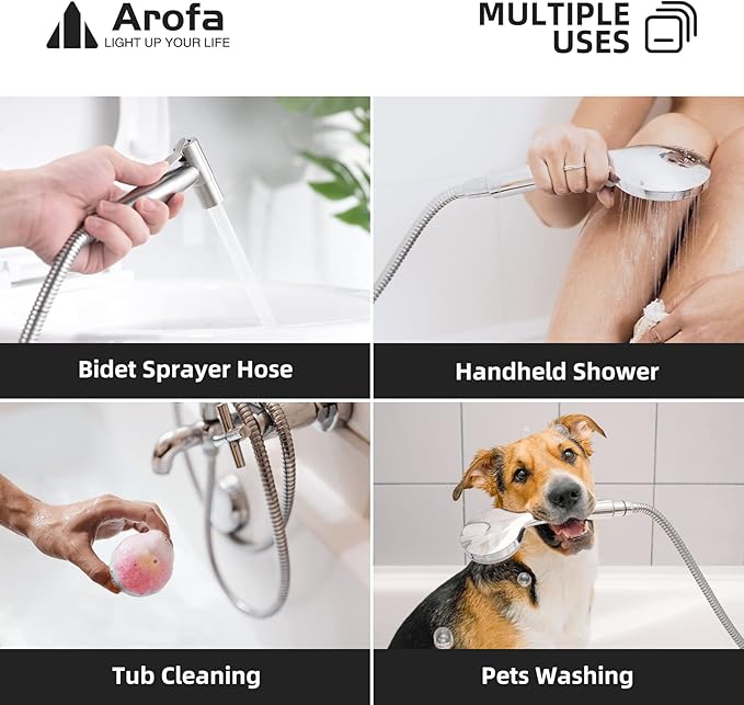 Bidet Hose Replacement, 47 Inch Bidet Hose for Toilet Handheld Bidet Sprayer, Arofa Stainless Steel Shower Hose with Nylon Braided PVC Inner Hose for G 1/2 Connector, Chrome