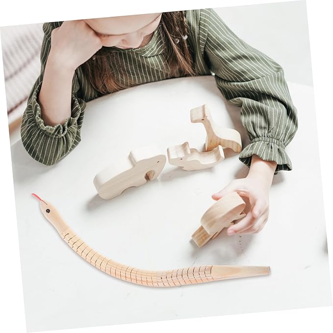 3Pcs Unfinished Wooden Snake Flexible Jointed Wooden Snakes for Creative Play for Imagination and Family Bonding Halloween Prop and Educational
