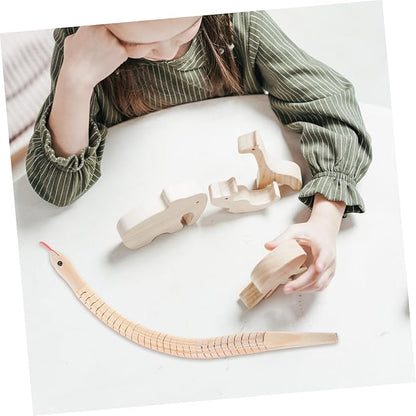 3Pcs Unfinished Wooden Snake Flexible Jointed Wooden Snakes for Creative Play for Imagination and Family Bonding Halloween Prop and Educational