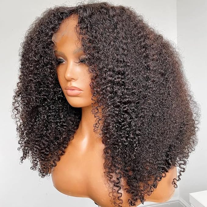 Afro Kinky Curly Brazilian Remy Human Hair 13X4 Lace Front Wigs Pre Plucked Baby Hair 4X4 Lace Closure Wigs Glueless For Black Women 200% Density-14inch 150% 13X4 Lace Front Wig