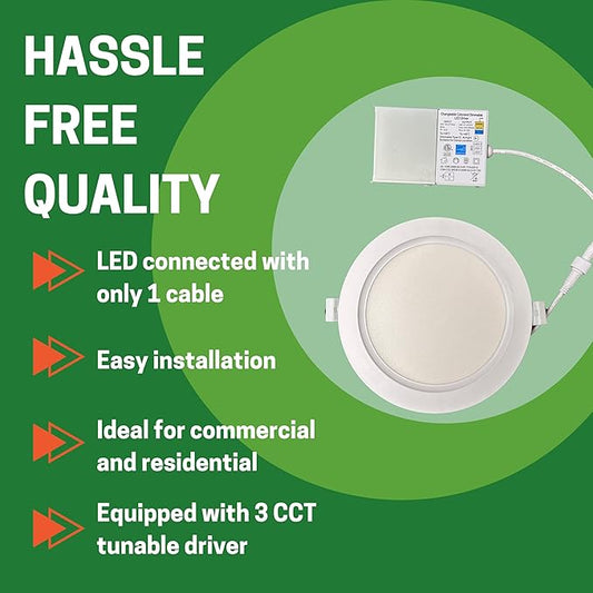 6 Inch Recessed LED Light, 6 Inch Retrofit LED Recessed Light, 16W Dimmable Slim LED Downlight, 3CCT Tunable 3000K4000K5000K Fixture