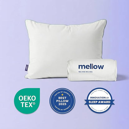 Mellow Hotel Pillow — Waterproof & Stain-Resistant Down-Alternative Bed Pillow, Hypoallergenic Oeko-TEX® Cover, Machine Washable, Stays Fluffy, Support for Side/Back/Stomach Sleepers (Standard)
