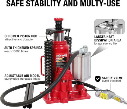 BIG RED TA91206 Torin Pneumatic Air Hydraulic Bottle Jack with Manual Hand Pump, 12 Ton (24,000 lb) Capacity, Red