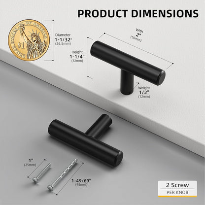 Goldenwarm 5 Pack Black Cabinet Knobs T Bar Knobs and Pulls Drawer Handles for Cupboard Hardware Bedroom Furniture, Single Hole Black Hardware