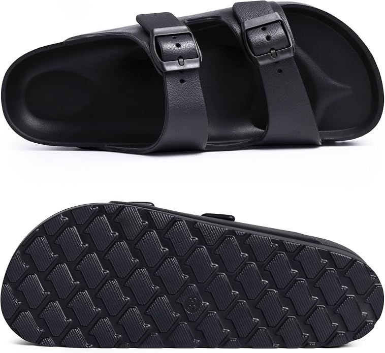 Platform sandals with arch support, cushioned sole, and adjustable straps for a comfortable, versatile summer look.