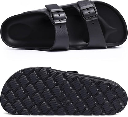 Platform sandals with arch support, cushioned sole, and adjustable straps for a comfortable, versatile summer look.
