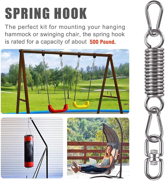 2 Pack Hammock Chair Hanging Kit Swing Spring Hardware, Heavy Duty Suspension Swivel Hanger Hook for Punching Bags, Heavy Bag, Hanging Chair, Swing Seat, Rocking Seat, Porch Swing, Garden