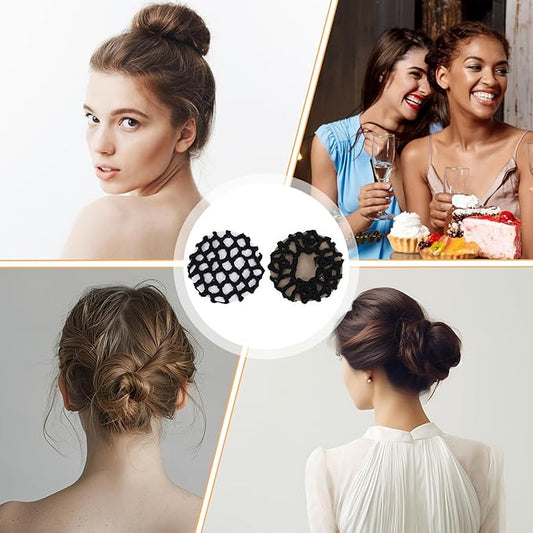 12 Pcs Bun Cover Crochet Bun Cover for Hair Stretchy Hair Bun Covers for Women 6 Colors Edge Mesh Hair Bun Cover for Dancer Skater Bank Clerk