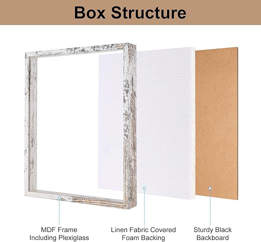 Califortree 12x16 Large Shadow Box Frame with Soft Linen Back - Metal Push Pins Included, Memory Shadow Box Display Case for Bouquet Awards Medals Wedding Photos and More, Rustic White