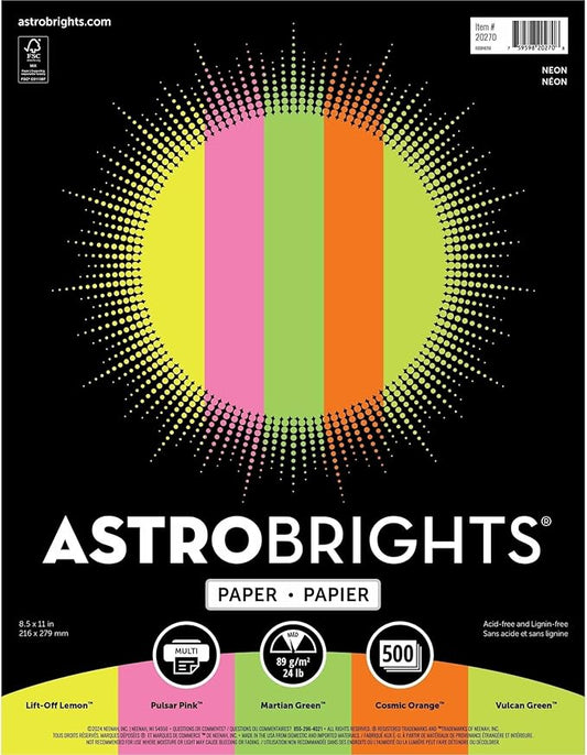 Bright Color Paper, Neenah Astrobrights®, Letter Paper Size, 24 Lb, Assorted Colors, Ream Of 500 Sheets