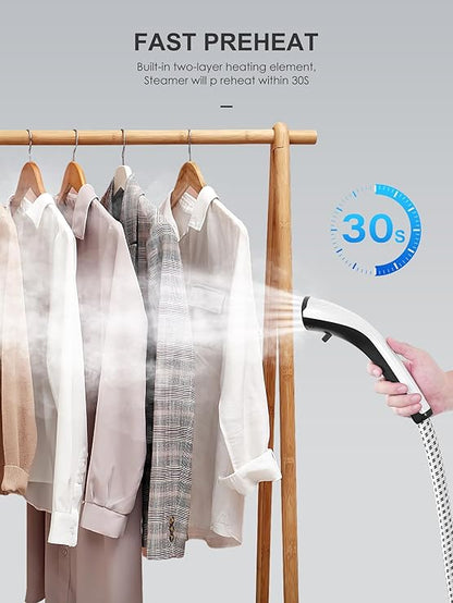 Professional Steamer for Clothes, Reemix Standing Steamer with Garment Hanger, Heats in 30 Seconds, Large Detachable Water Tank for 1 Hour Continuous Steaming, Includes Fabric Brush, Easy-roll Wheels