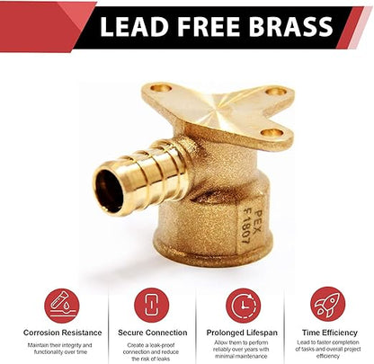 (Pack of 10) EFIELD Pex Drop-Ear Elbow Brass Crimp Fitting 1/2 Inch x 1/2 Inch Female NPT, ASTM F1807