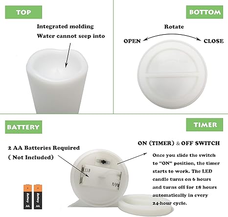 Waterproof Outdoor Flameless Pillar Candle with Timer Battery Operated Electric LED Candle Set for Gift Home Decor Party Wedding Supplies Garden Halloween Christmas Decoration, 1 Pack, 3 x 7