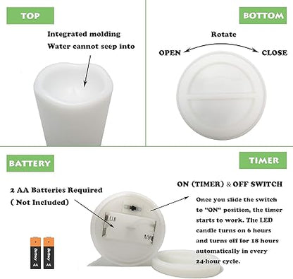 Waterproof Outdoor Flameless Pillar Candle with Timer Battery Operated Electric LED Candle Set for Gift Home Decor Party Wedding Supplies Garden Halloween Christmas Decoration, 1 Pack, 3 x 7
