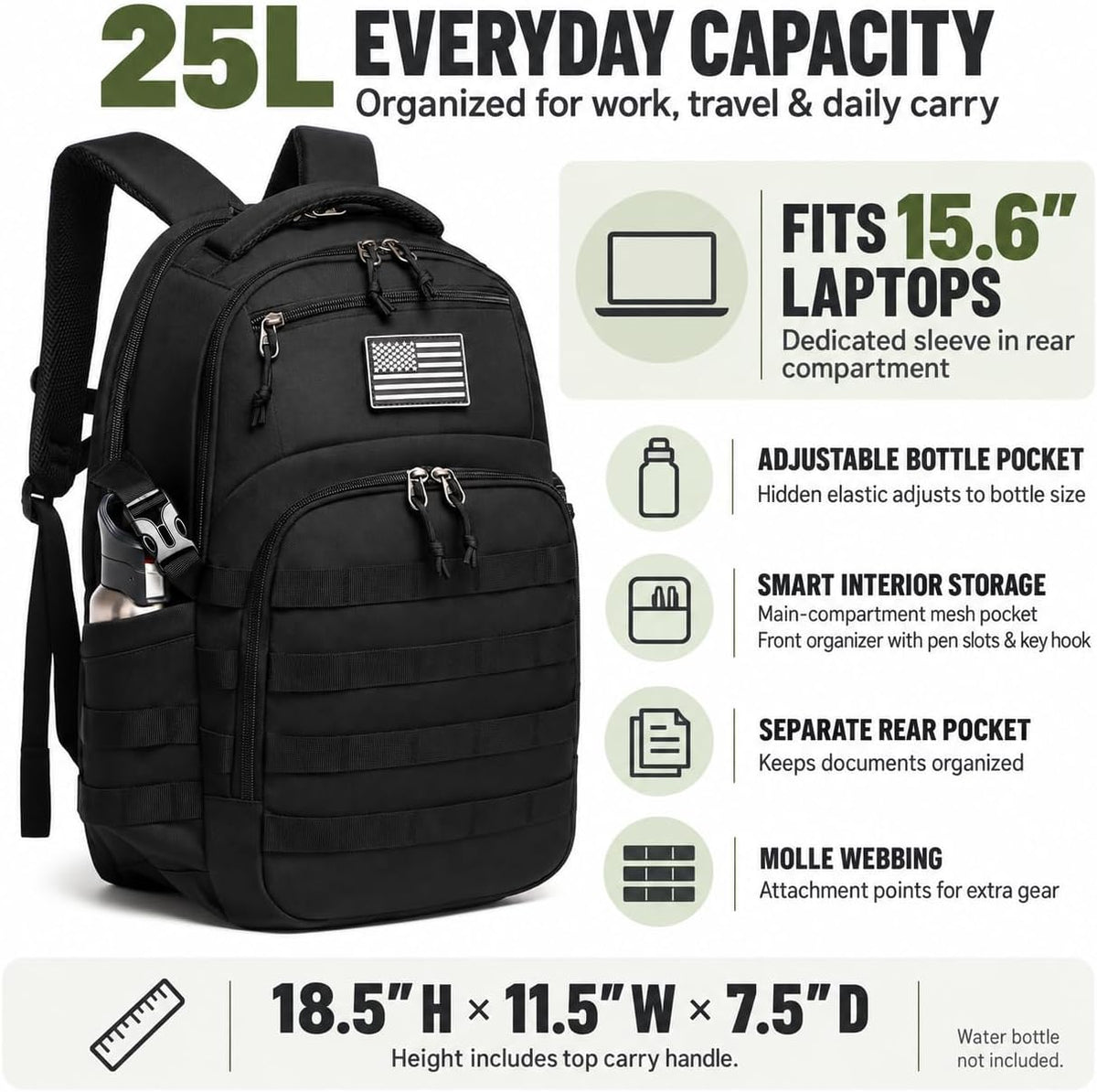 Wotony Military tactical backpack, backpack for men black small tactical assault bag