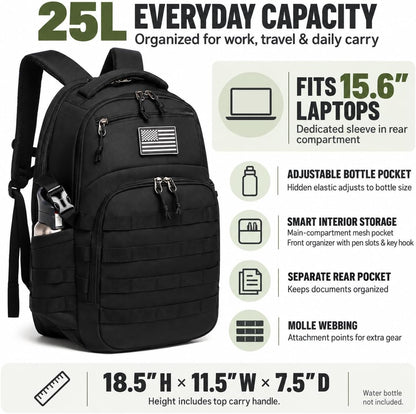 Wotony Military tactical backpack, backpack for men black small tactical assault bag