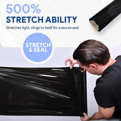 Black 18" Stretch Film/Wrap 1500 feet 7 Layers 80 Gauge Industrial Strength 800% Stretch 20 Microns Durable Adhering Packing Moving Heavy Duty Shrink Film (1 Pack, Black)